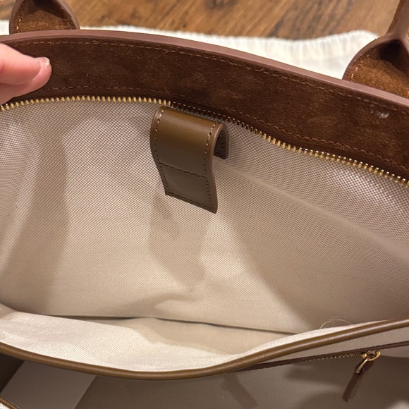 Quince Suede Zip Top Tote Bag in Whiskey Brown - Picture 6 of 15